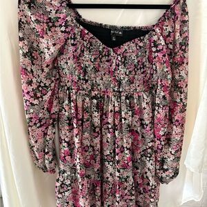 Girls' Floral Smocked Dress - Pink and Black